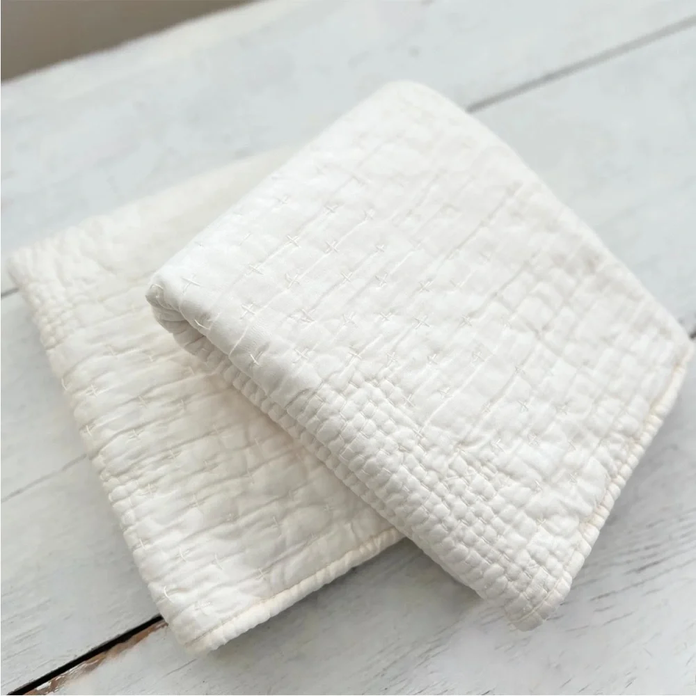 2 Pottery Barn Cotton & Silk Cross Stitch Standard Shams Ivory Cream White Pick - Picture 7 of 9